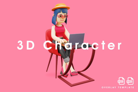 3D Lady Design Working with a Laptop: A Modern Creative Workflow