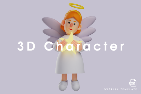 Cute 3D Angel Design Holding a Big Star